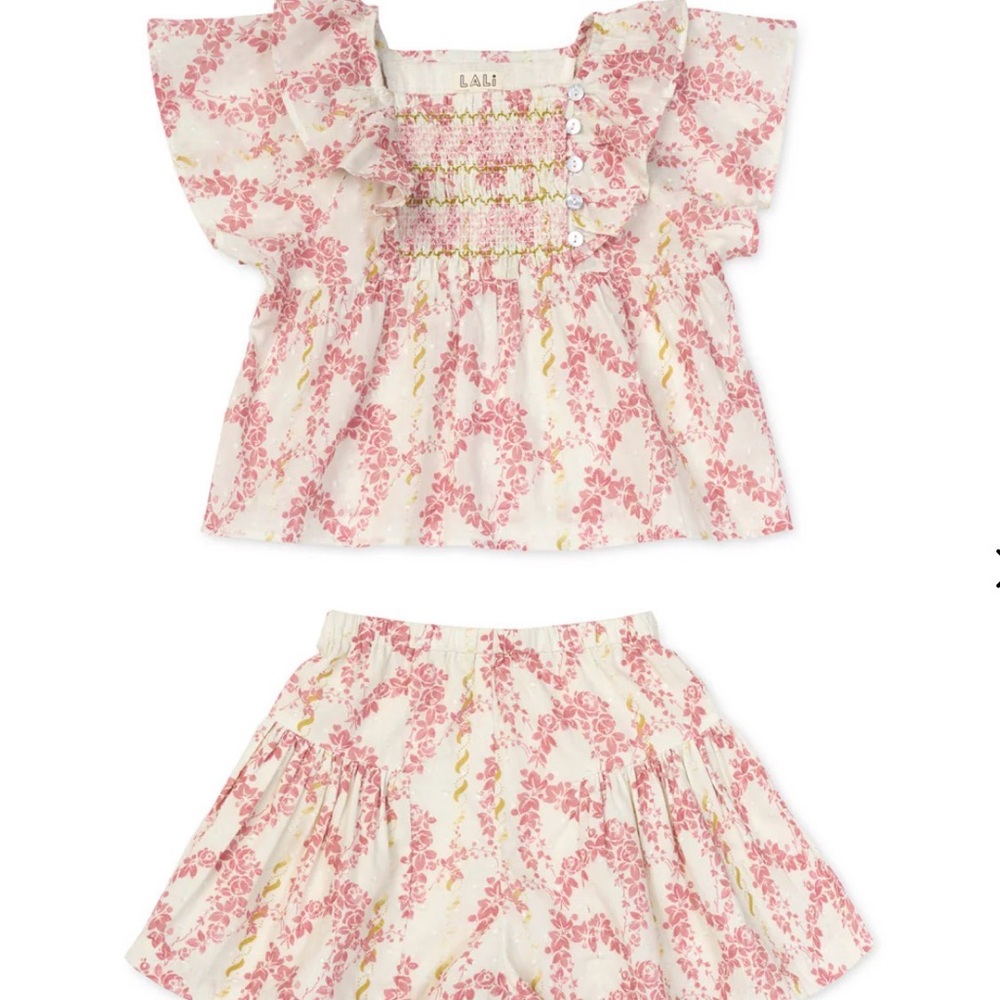 Lali Baby Pink Floral Smocked Top & Skirt Set